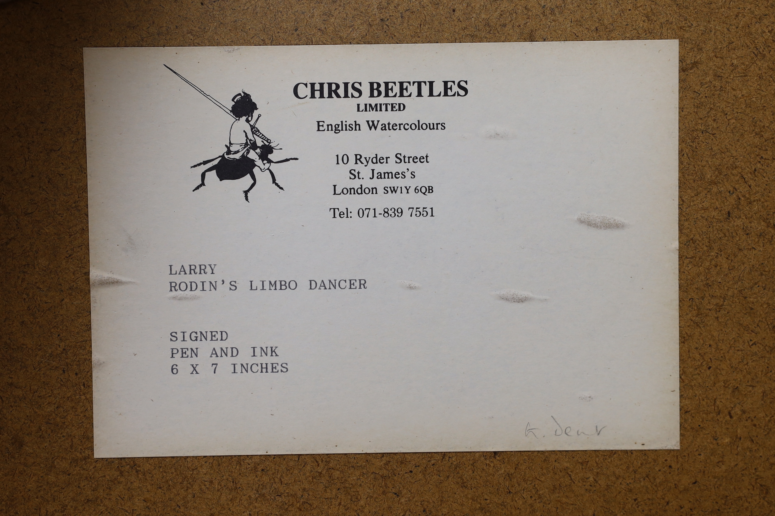 Terence Parkes (aka 'Larry') (1927-2003), pen and ink, 'Rodin's Limbo Dancer', signed, Chris Beetles label verso, 15 x 18.5cm